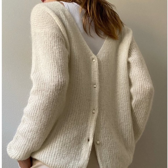 Wilfred Front To Back Ivory Ribbed Cardigan Sweater pearl buttons Large - Picture 5 of 16